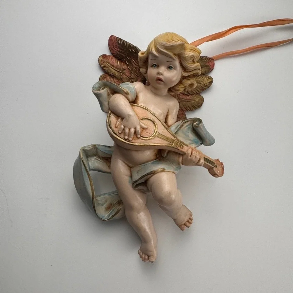 Fontanini Depose Italy Simonelli Cherub Angel Ornament Lute Mandolin 567 Vintage